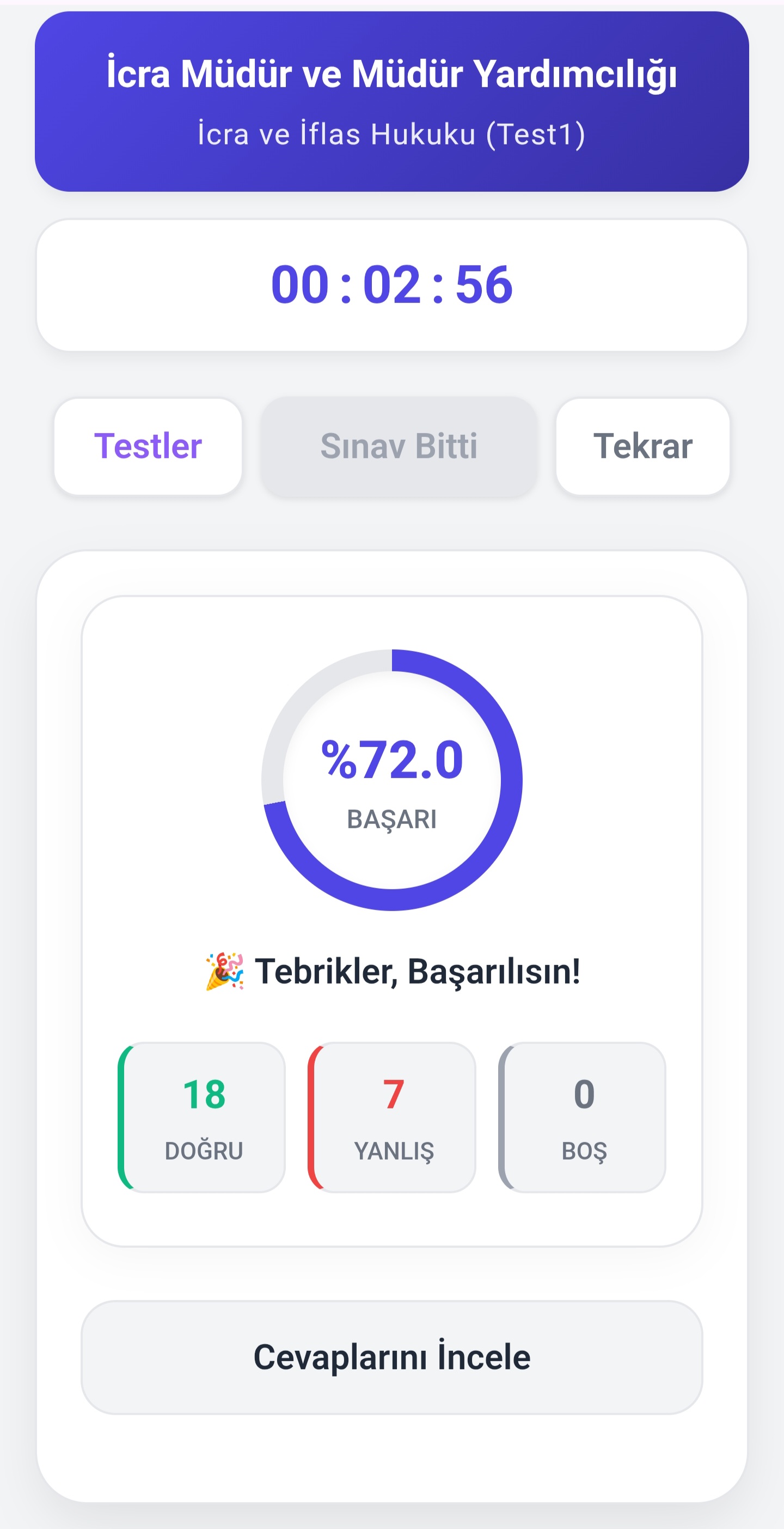 Sonuç Ekranı